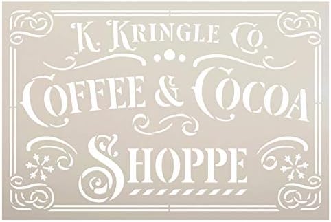 Kringle Kávé & Kakaó Shoppe Stencil által StudioR12 | DIY Vintage Mikulás Ünnep lakberendezés | Craft & Festeni a Fa Alá