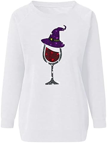 Szüreti Halloween Pulóver Női 2022, Alkalmi Őszi Hosszú Ujjú Sleeve Boszorkány Kalap borospohár Grafikus Pullovers