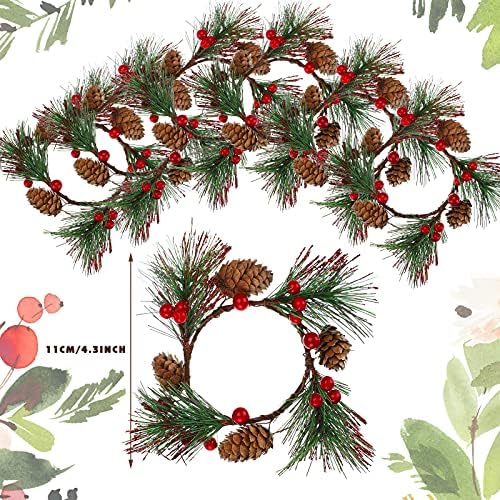 6 Db Karácsonyi Gyertya Gyűrű Karácsonyi gyertyatartó Mesterséges Berry Gyertya Gyűrűk fenyőtoboz Kis Koszorúk, Karácsonyi