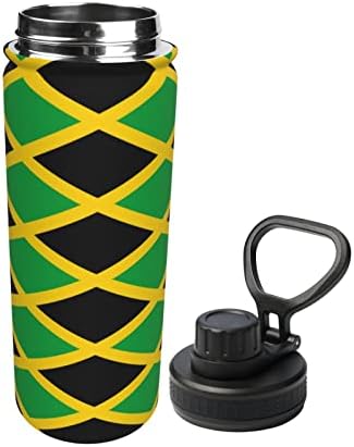 Víz Üveg Jamaica-Zászló 18 Oz Rozsdamentes Acél Vákuum Szigetelt Széles Lombikot Szivárgásmentes Kifolyó Fedél