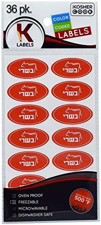36 Hús Vörös Kóser Címkék – Sütő Bizonyíték 500°, Freezable, Mikrózható, Mosogatógépben mosható, héber - Szín Kódolt Konyha