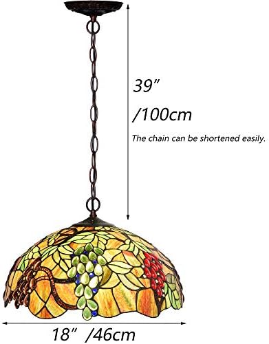 Bieye L10762 Szőlő Tiffany Style ólomüveg Mennyezetről Függő Lámpa, 18 cm Széles Árnyék, 3-Fény, Vezetékes