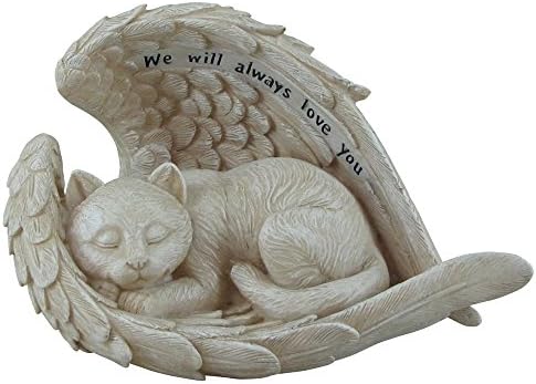 Kényelmes Óra 5.7 Polyresin Alvó Macska Angyal Szárny Emlékmű Pet-Szobor Figura Otthon Vagy A Kertben, Szürke, Kisállat emlékére