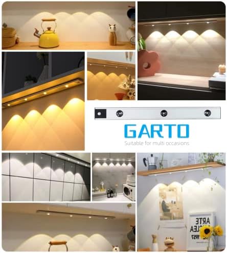 GARTO Alatt Szekrény Világítás Vezeték nélküli, LED Mozgásérzékelő Lámpa Beltéri, Szekrény Világítás USB Újratölthető, Mód