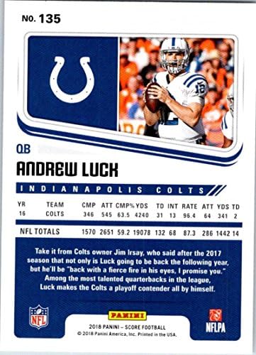 2018 Pontszám 135 Andrew Luck Indianapolis Colts Foci Kártya