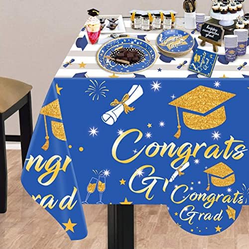 JHkim 2 Csomag Érettségi Terítő - Érettségi Party Dekoráció 2023, Kék-Arany Diploma abrosz, Congrats Grad Táblázat tartalmazza