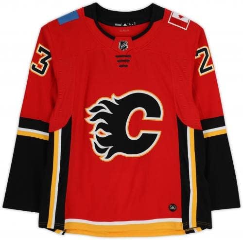 Sean Monahan Calgary Flames Dedikált Piros Adidas Hiteles Jersey - Dedikált NHL-Mezek