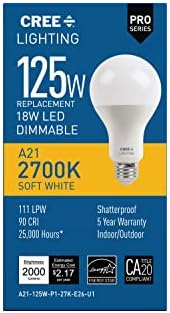 Cree Világítás Pro Series A21 125W Egyenértékű LED Izzó, Puha, Fehér (2700k), Szabályozható, 25,000 Óra Élet