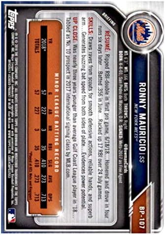 2019 Bowman Kilátások BP-107 Ronny Mauricio RC Újonc New York Mets MLB Baseball Trading Card