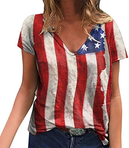 Július 4-Ingek, Női Alkalmi Nyári USA Zászló, póló, Rövid Ujjú, V Nyakú Csíkos Tie-Dye Hazafias Blúz Felső
