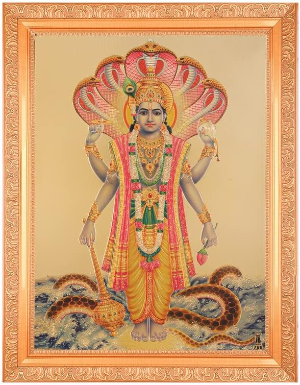 BM KERESKEDŐK Vishnu Bhagwan Gyönyörű Arany Fólia Fotó Grafika Arany Keret(11 x 14 Hüvelyk) VAGY (X 27.94 35.56 Cm) Házavató