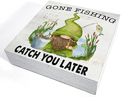 Elment Horgászni Fa Doboz Jel lakberendezés Rusztikus Halászati Gnome-Fa Doboz Jel Blokk Emléktábla a Fal Asztallap Asztal