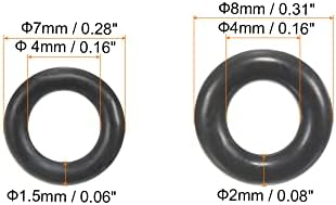 MECCANIXITY Nitril Gumi O-Gyűrű 7mm 8 mm-es OD 4mm ID 1.5 mm, 2 mm Vastag tömítés Tömítés, Fekete 70in1 Készlet