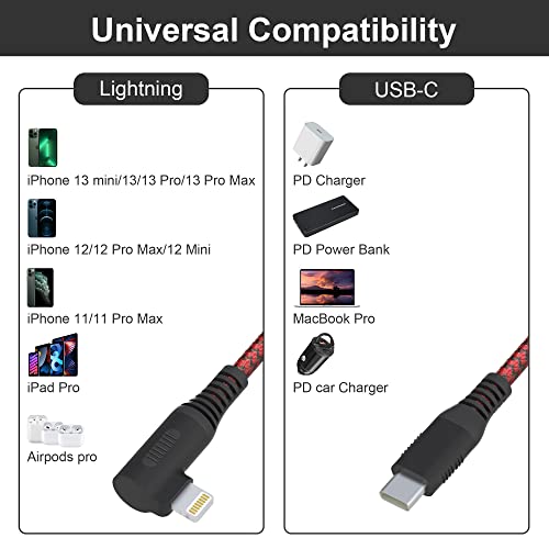 Yeemie Hosszú USB-C-Lightning Kábel 20ft, Mpi, derékszögű, Lightning Kábel 2.4 Gyors, nagy teljesítményű iPhone Töltő Kábel