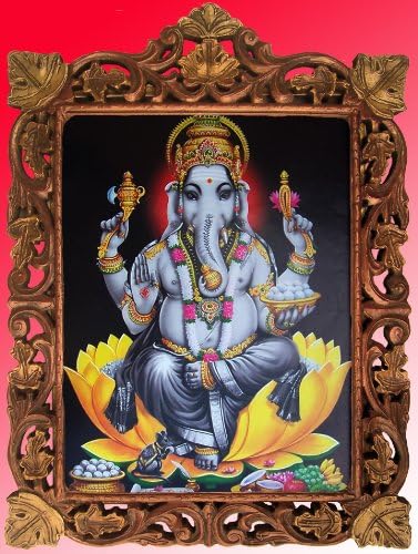 Ganapati Ganesha Ül Lótusz Virág & Ad Áldást, Posztert, Festményt, a Fa Kézműves Keret Art Kézműves Kézműves Art Kézműves