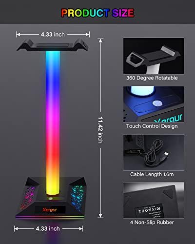 Xergur Gaming Fejhallgató Állvány, PC Tartozékok, RGB Fejhallgató Állvány, 2 USB Töltő, Király LED Fejhallgató Jogosultja
