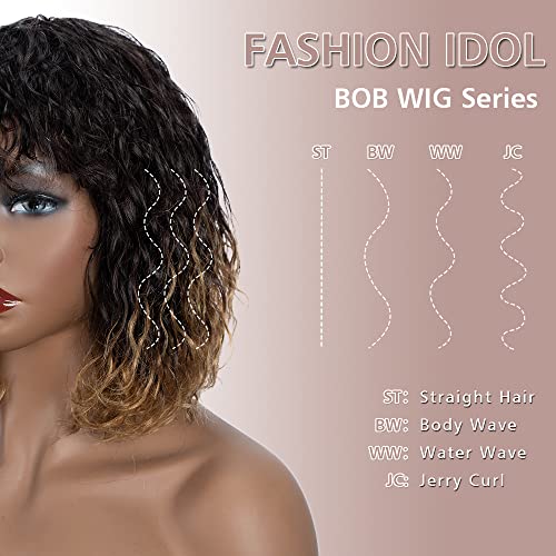 DIVAT IDOL Bob Göndör Emberi hajból készült Paróka, a Frufru a Fekete Nők, 10 Mély Hullám Brazil Szűz Emberi Haj, Rövid Víz