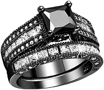 2023 Új Négyzetméter Fekete, Fehér Színű, Cirkónia Esküvői Strasszos Eljegyzési Gyűrű Teljes Gyémánt Cirkónia Szoliter Gyűrű