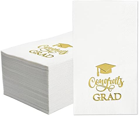 120 Pack Érettségi Papír Szalvéták Congrats Grad Vendég Szalvéta, Fehér, illetve Arany Eldobható Vacsora Szalvéta 3 Rétegű