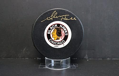 Glenn Hall Aláírt Hivatalos Blackhawks Korong Autogramot PSA/DNS AL77877 - Dedikált NHL Korong