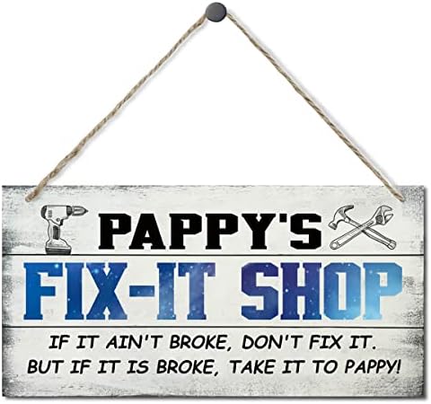 Vintage Stílusú Jel, Papus Fix-It Shop, Ha nem romlott el, Ne Javítsd Meg. De Ha Nem Működik, Forduljunk Papi! Lóg a Fa Alá