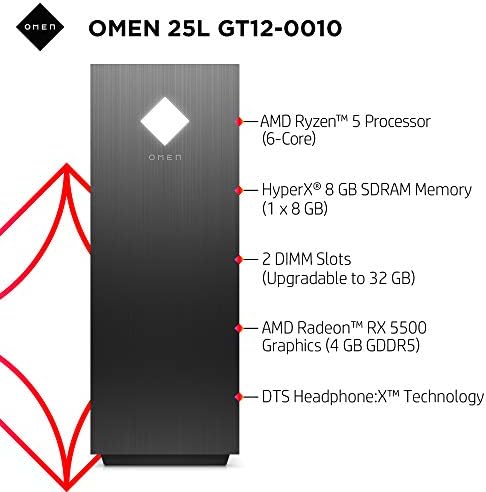 OMEN 25L Játék Asztali PC AMD Radeon RX 5500, AMD Ryzen 5 3500, HyperX 8GB DDR4 RAM, 512 gb-os PCIe NVMe SSD, Windows 10