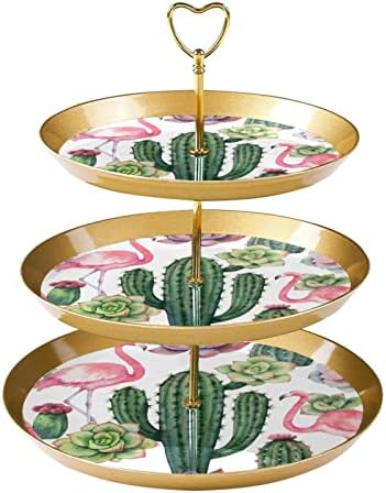 TFCOCFT Desszert Csésze Torta Állvány,Asztali Dekoráció Esküvő, Születésnapi Party Ünnep,Flamingo növény akvarell minta