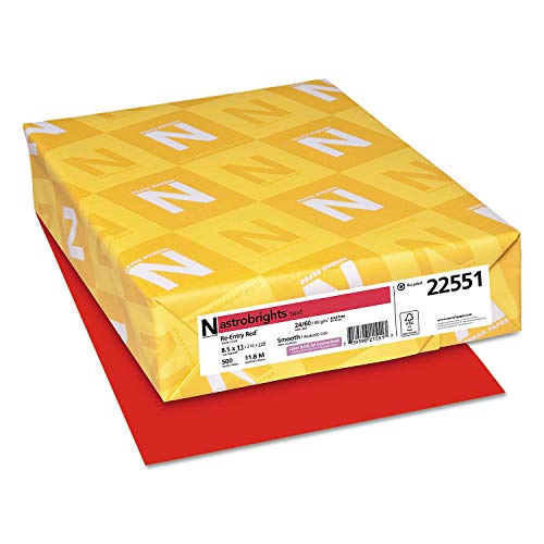 Neenah Papír 22551 Színes Papír, 24lb, 8 1/2 × 11, Re-Entry Piros, 500 Lap