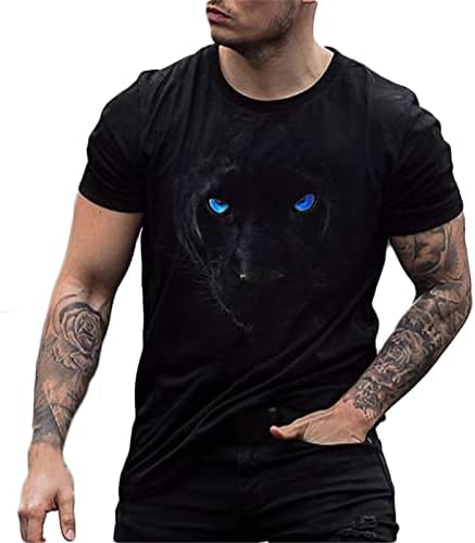 Plus Size póló Férfi 3D Fekete Tigris Nyomtatott Póló, Nyári Rövid Ujjú O Nyakú Sport Póló, Laza Tornaterem Sport Póló