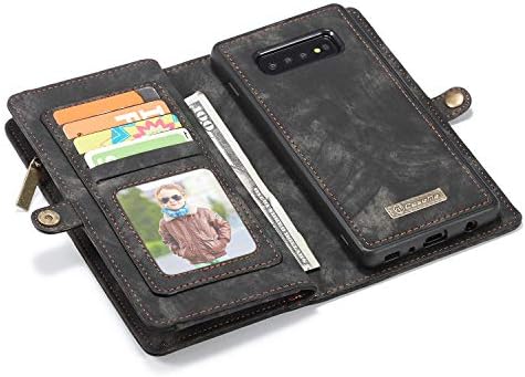 Valódi Bőr Pénztárca,Levehető Cipzáras Tárca Mágneses Telefon Esetében RFID Bolcking Kártyahely tartó Samsung Galaxy S10