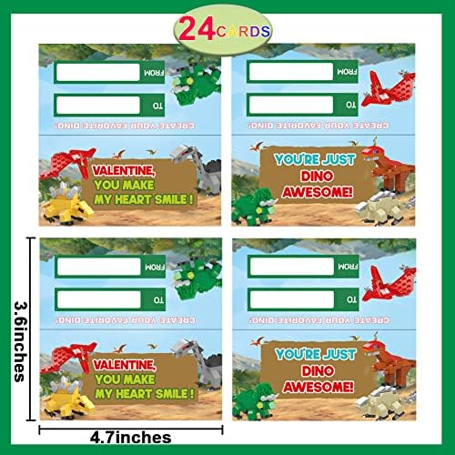 WODMAZ 24 Csomag Valentin Nap Kártya Dinoszaurusz építőkövei, Valentin Dinoszaurusz Játékok Szett Gyerekeknek Osztályteremben