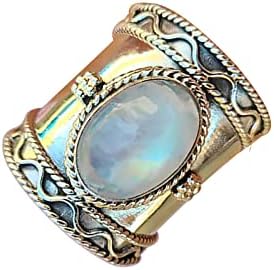 Jegygyűrű a Nők Bohém Kreatív Vintage Széles Gyűrű Divatos Női Fél Gyűrűt, Ékszert (Ezüst, 7)