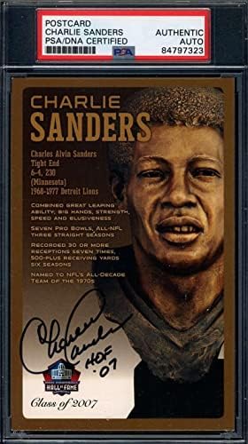 Charlie Sanders PSA DNS Aláírt Hall of Fame Bronz Mellszobor, Képeslap Dedikált NFL - es Vágás Aláírás