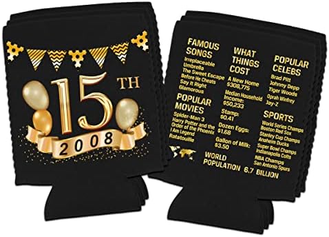 Yangmics 15-én a szülinapomon Hűvösebb Ujjú Csomag 12-15 éves Dekoráció - 2008 Jel - 15 Születésnapi Party Kellékek - Fekete-Arany
