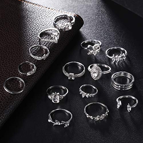2023 Új Alufelni Női Ruha Divat Dísz Gyűrű 15pcs Bohém Gyűrűk Kecses Ígéret Gyűrű (Ezüst, Egy Méret)