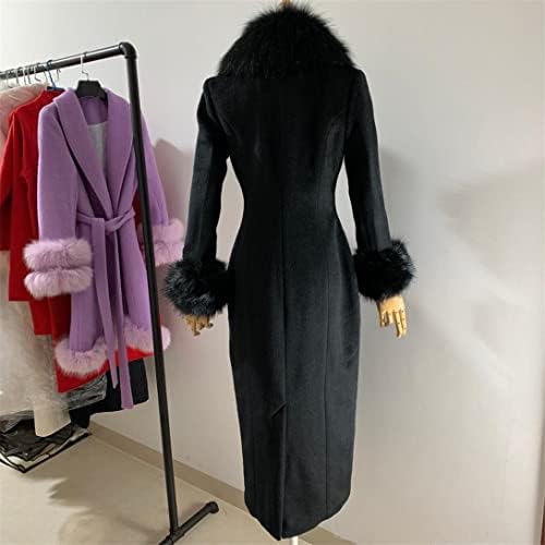 Téli Divat Női Fekete Gyapjú Kabát Utánzat Szőrme Gallér Kasmír Kabát Női Dupla Soros Slim Árok Outwear