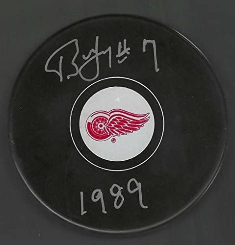 Tony McKegney Aláírt & Írva Detroit Red Wings Puck - Dedikált NHL Korong