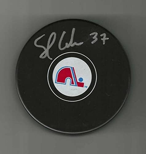 Shawn Anderson Aláírt Quebec Nordiques Puck - Dedikált NHL Korong