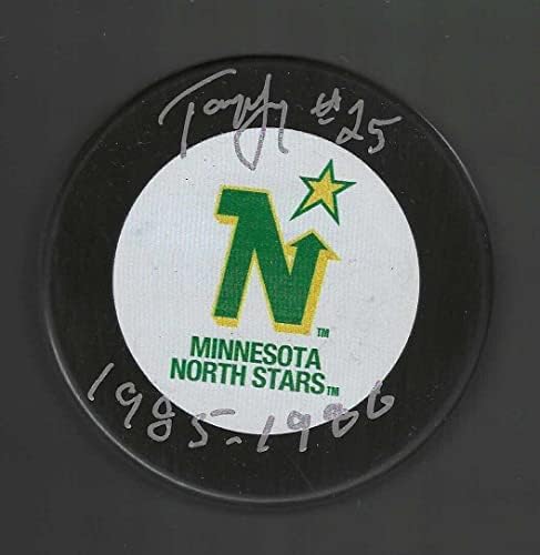 Tony McKegney Aláírt & Írva Minnesota North Stars Puck - Dedikált NHL Korong