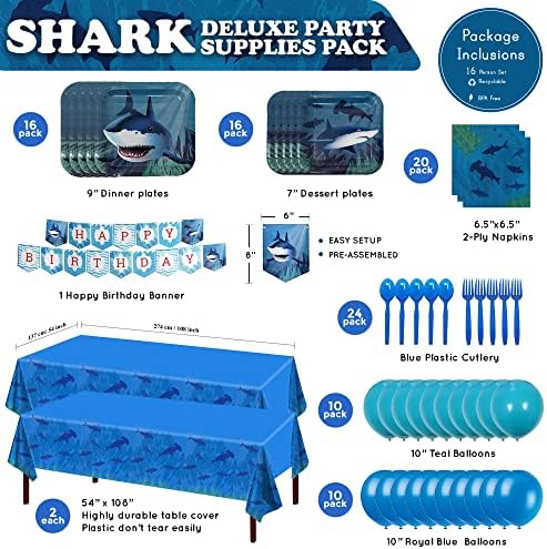 Kék Gyümölcsösök Cápa Táblázat tartalmazza (Csomag 2) - 54x108 XL - Cápa Születésnapi Party Kellékek, Cápa terítő, Cápa Fél,
