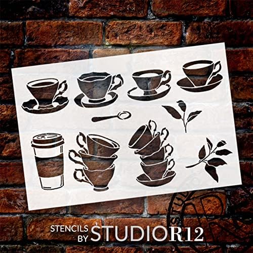 Kávé -, Tea -, Kupa -, & Levél Művészeti Stencil által StudioR12 | Újrafelhasználható Teáscsésze Sablon | Festés Ötletek,