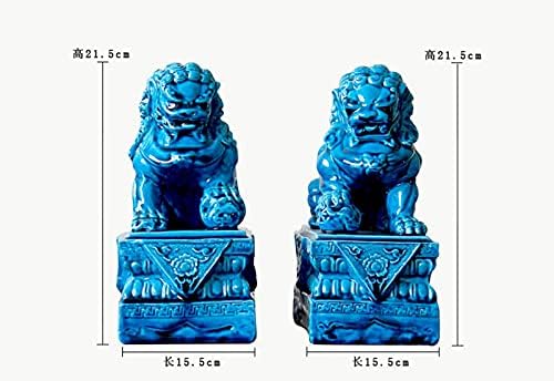 Oroszlánok Pár Fu Foo Kutyák Szobrok(Egy Pár),Kék Kerámia Kínai Feng Shui Dekoráció Jólét Tartozékok,Otthon, Irodában, Szobrok