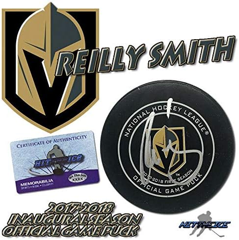 Reilly Smith Aláírt Vegas Arany Lovagok Első Hivatalos Játék Korong w/COA - Dedikált NHL Korong